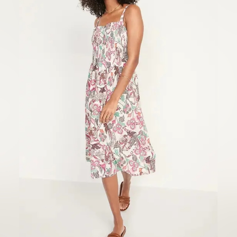 Old Navy Smocked Fit & Flare Cami Midi Floral Dress XL